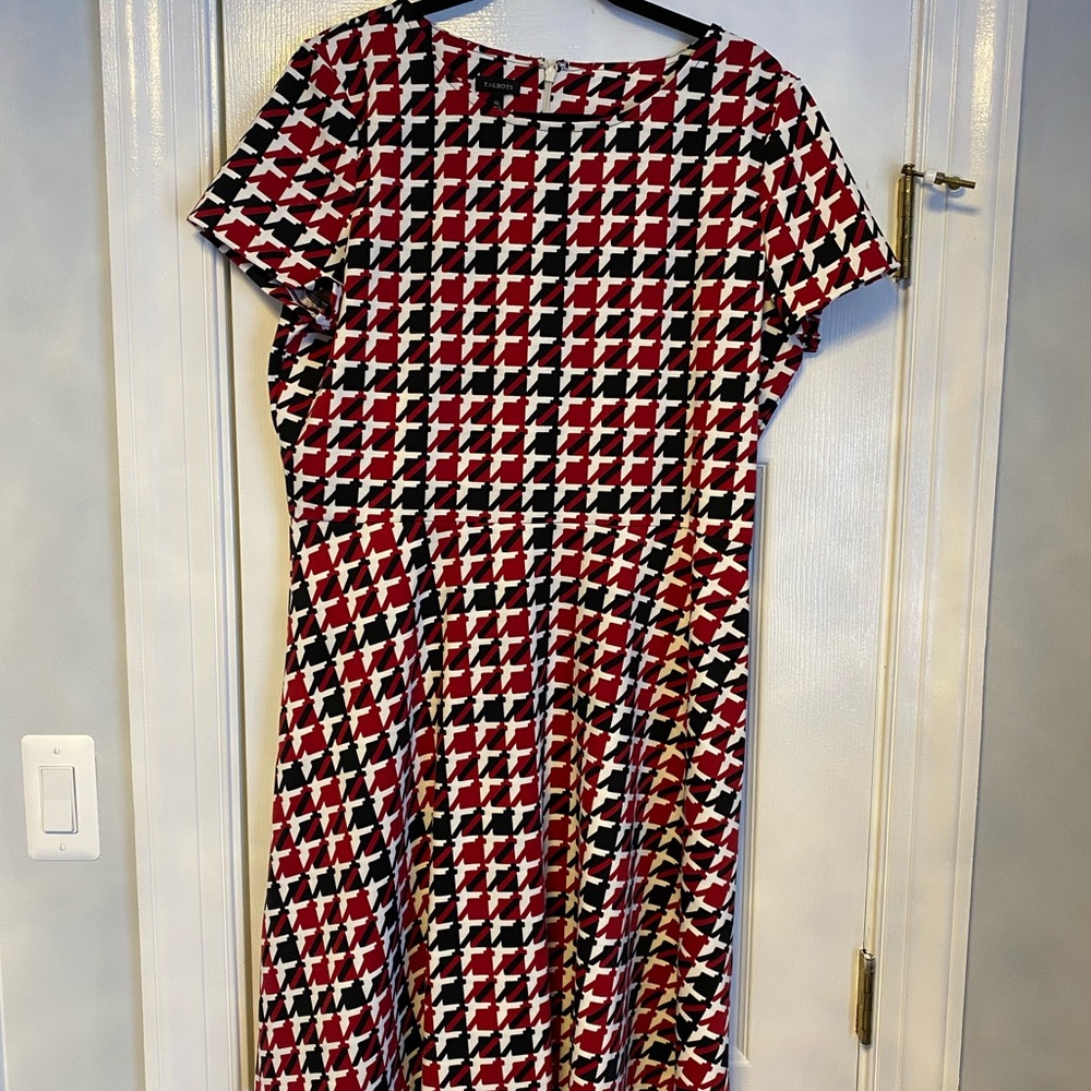 Talbots Pattern Dress Red, Black and White